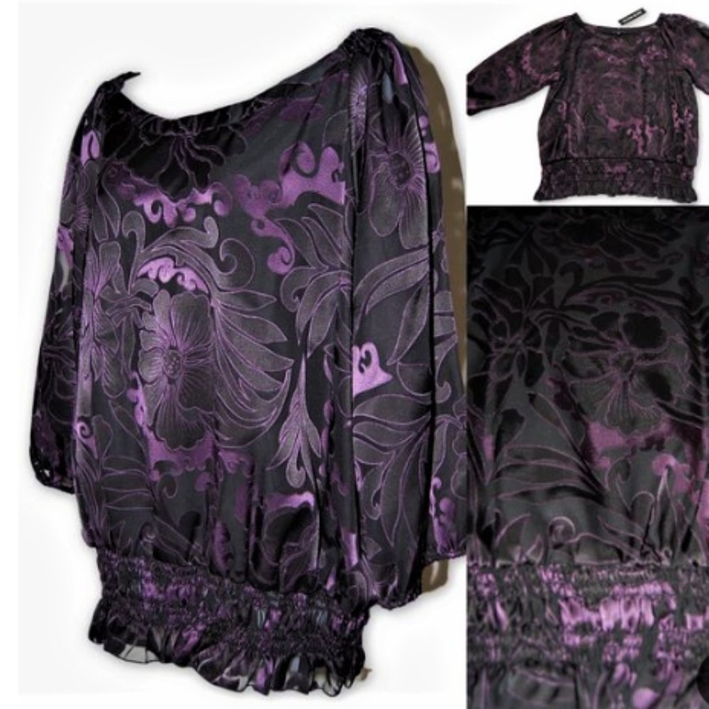 Helen Blake elasticized burnout evening top 2 X